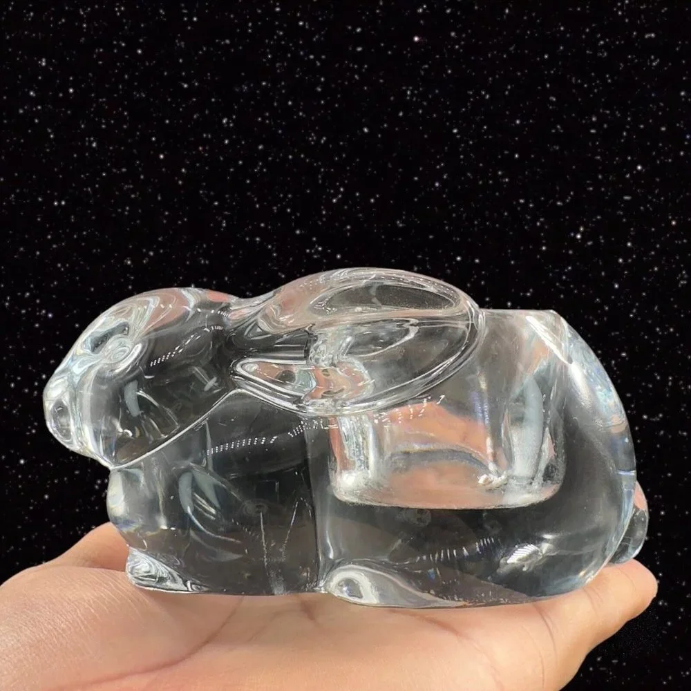 Clear Bunny Rabbit Art Glass Figural Candle Holder Votive Figurine Glass Vintage